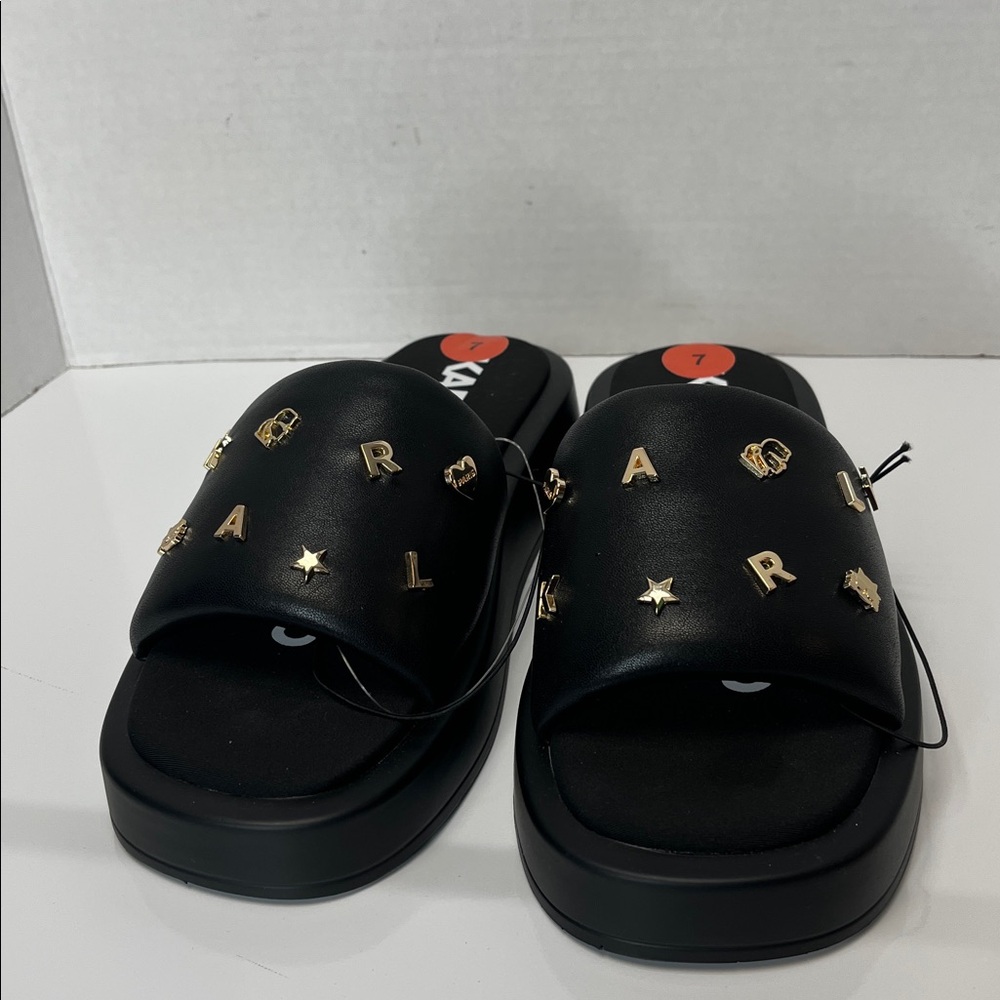 Karl Lagerfeld Black Sandals with Gold Accents - Picture 2 of 4